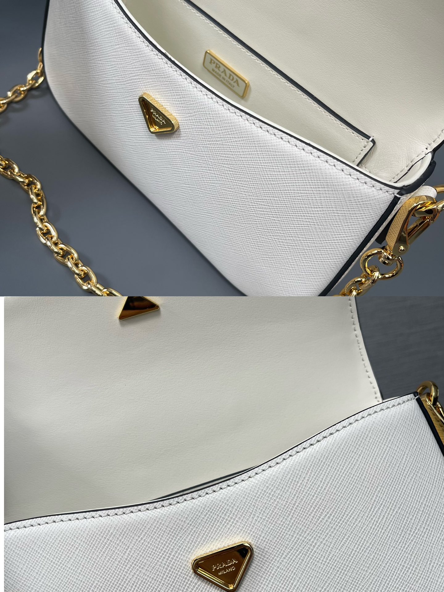 Prada Mini Saffiano Leather Shoulder Bag Handbag White 1BD356